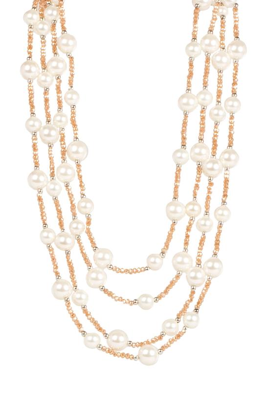 Convertible Pearl and Sparkle Layered Necklace - Rose Goldtone