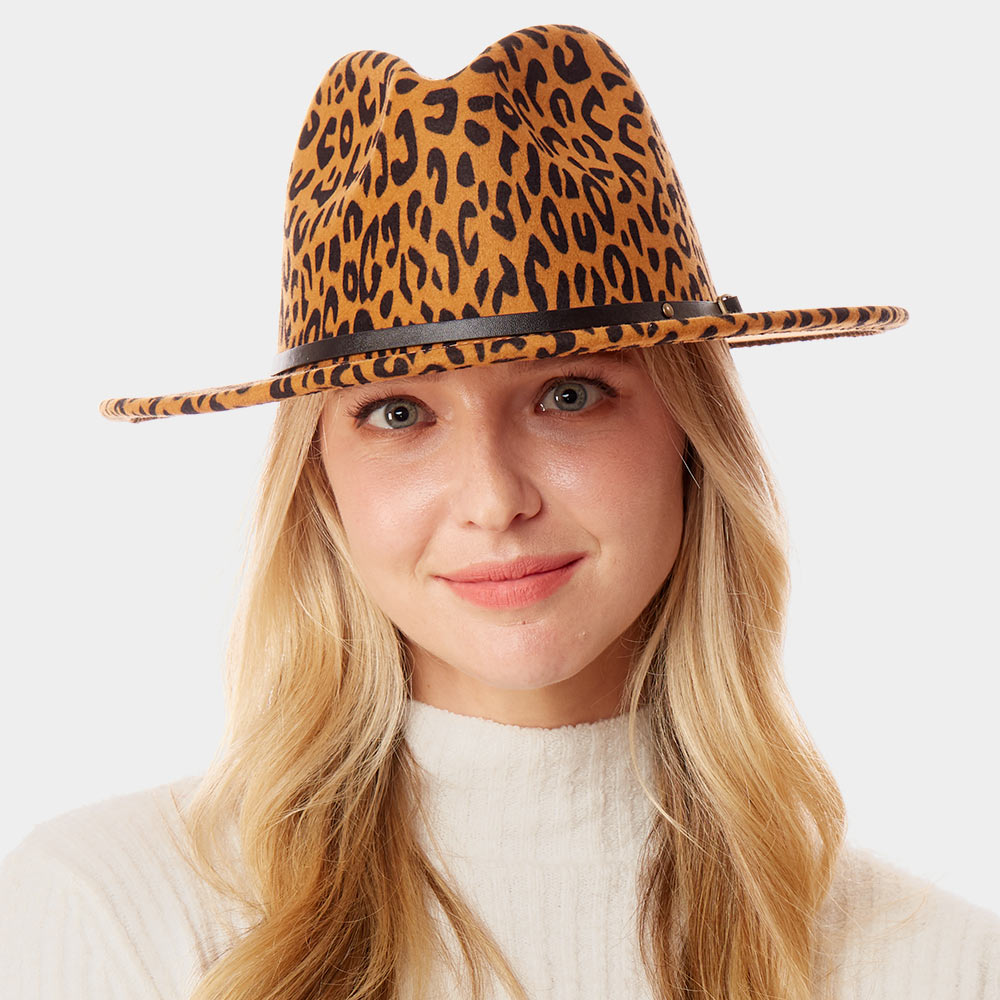 Cheetah Print Belted Fedora Hat