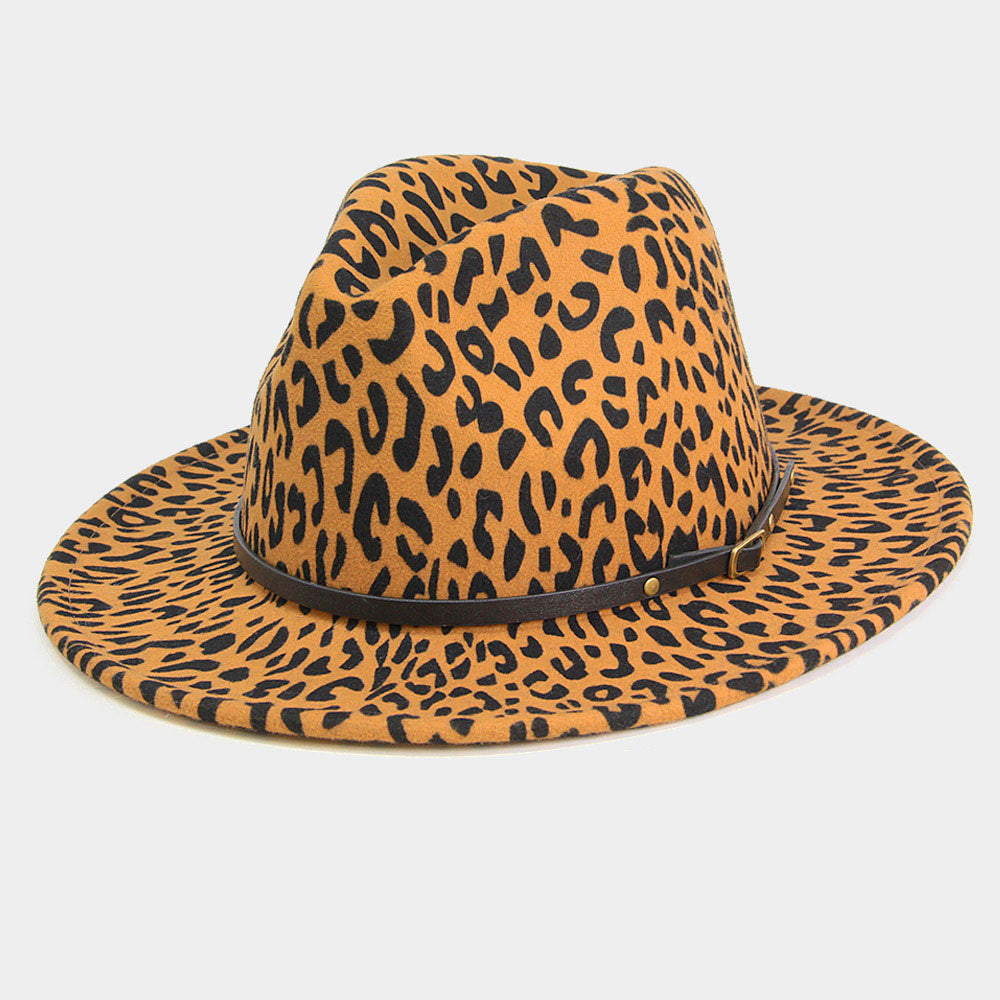 Cheetah Print Belted Fedora Hat