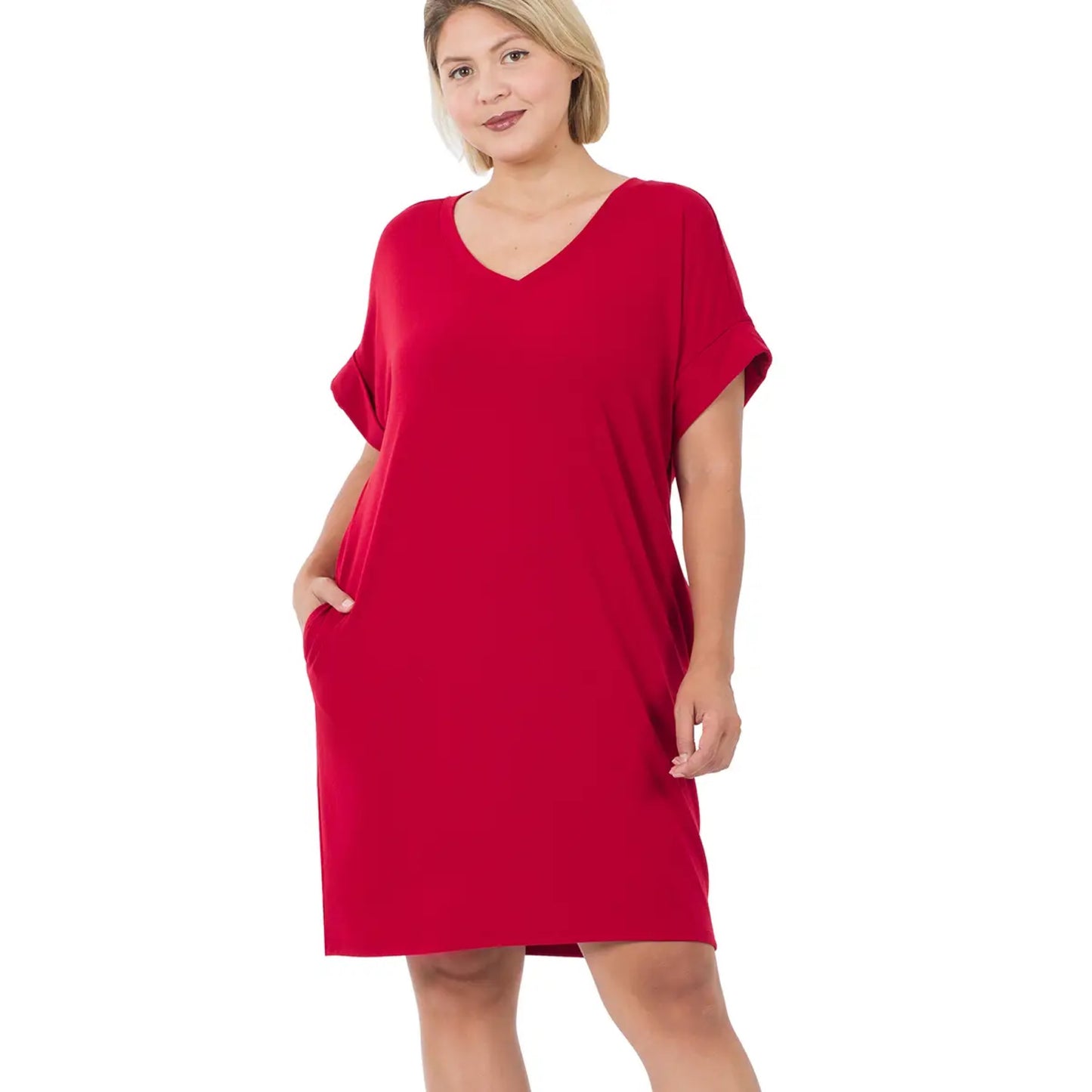 Plus Sized Red Pocketed Ready to Wear Dress