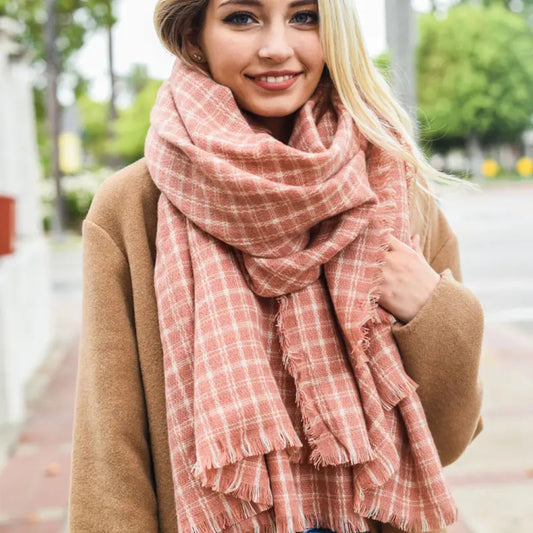 Pink Mini Plaid Blanket Scarf