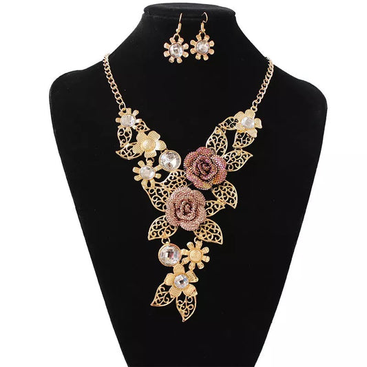Bohemian Floral Necklace and Earring Set