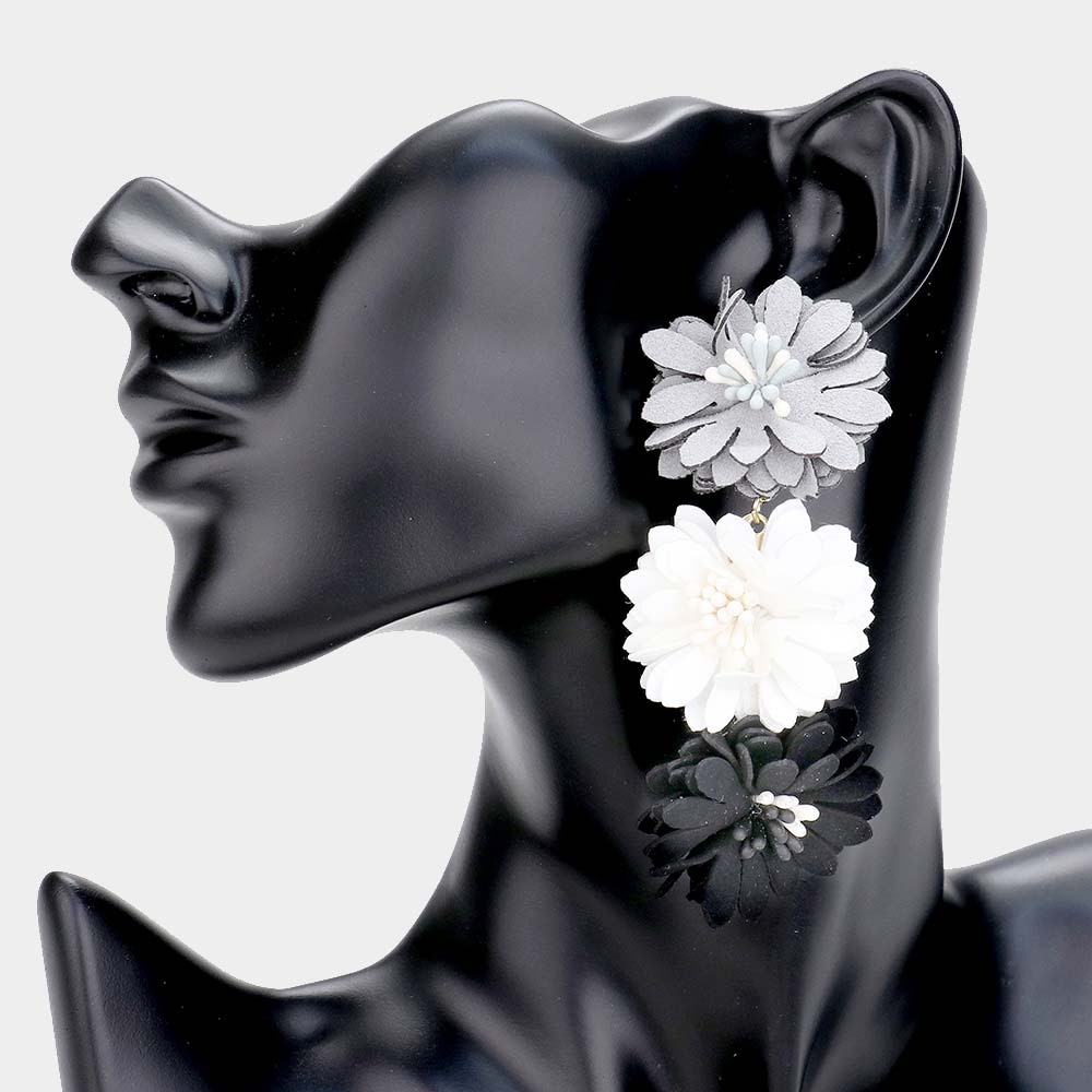 Fabric Flower Dangling Earrings