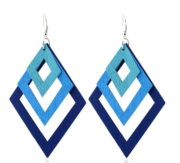 AJS Geometric Blue Diamond Shaped Earrings