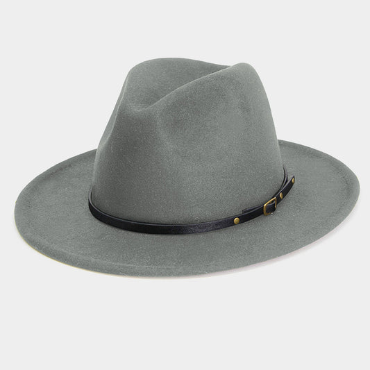 Grey Panama Belted Fedora Hat