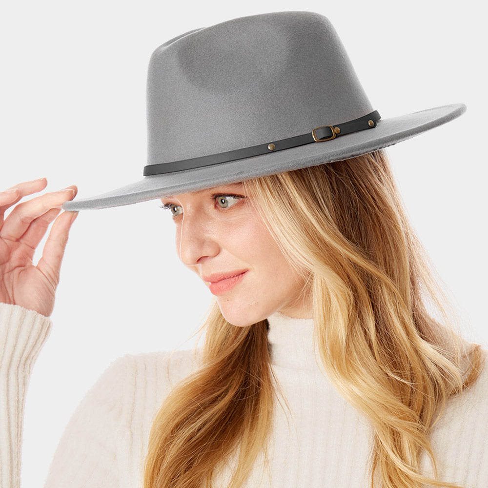 Grey Panama Belted Fedora Hat