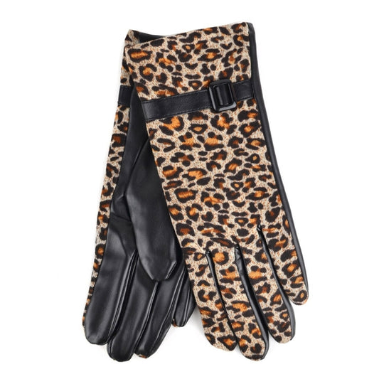 Touchscreen Gloves - Leopard and Faux Leather