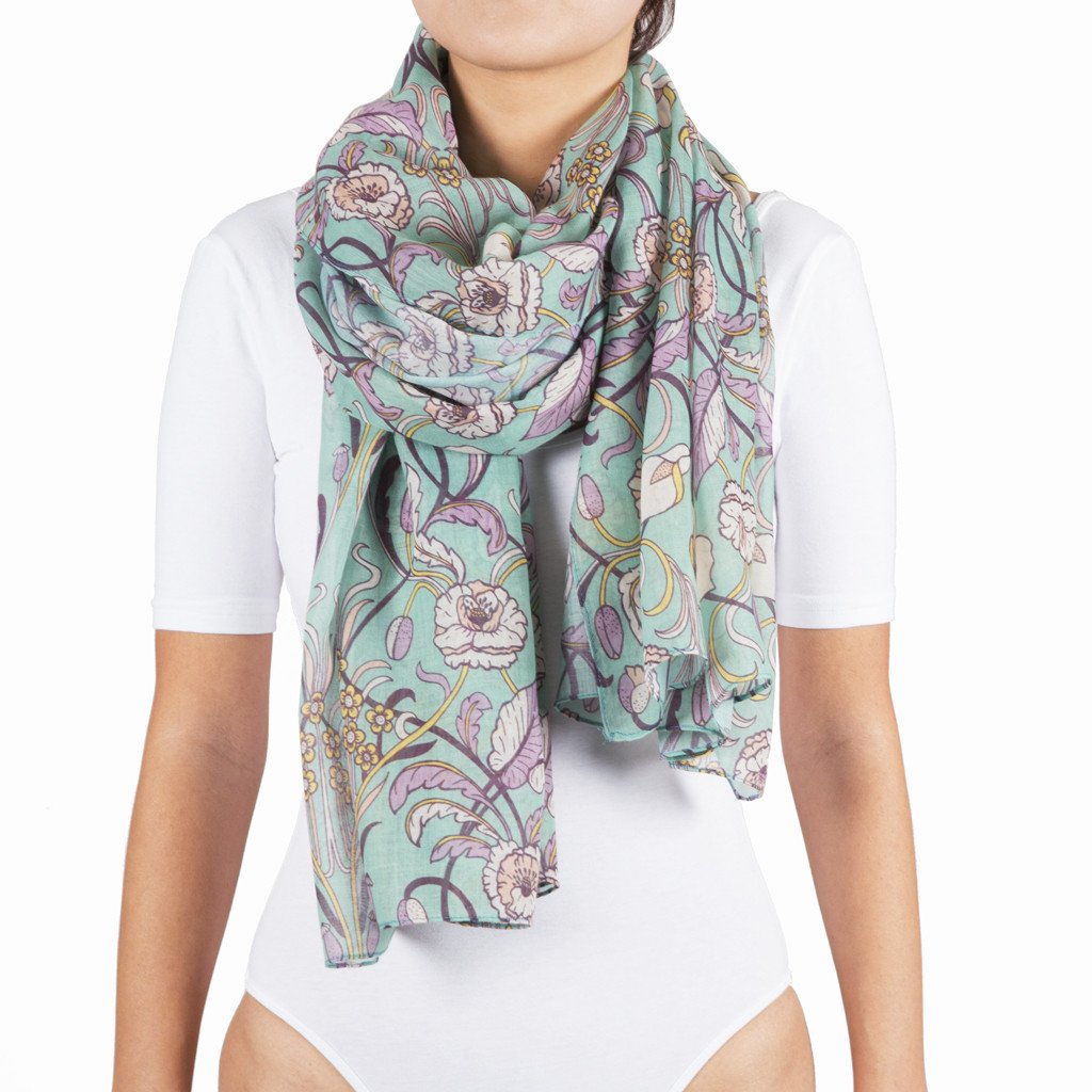 Spring Scarf - Mint Blue Muted Floral
