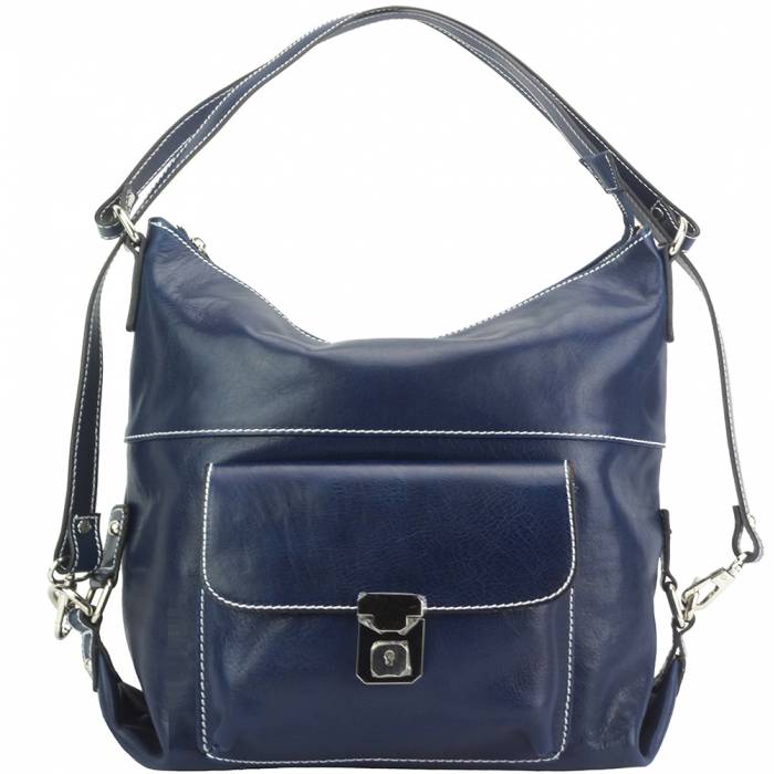 Convertible Italian Leather Backpack Tote Navy