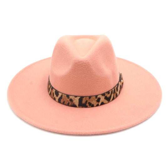 Pink Belted Panama Fedora Hat