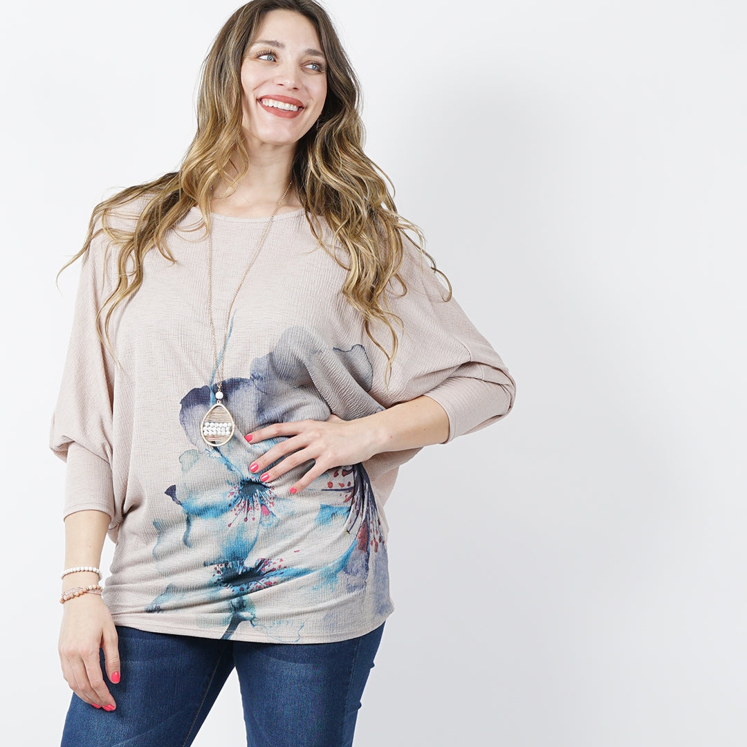 Plus Sized Printed Dolman Sleeve Top