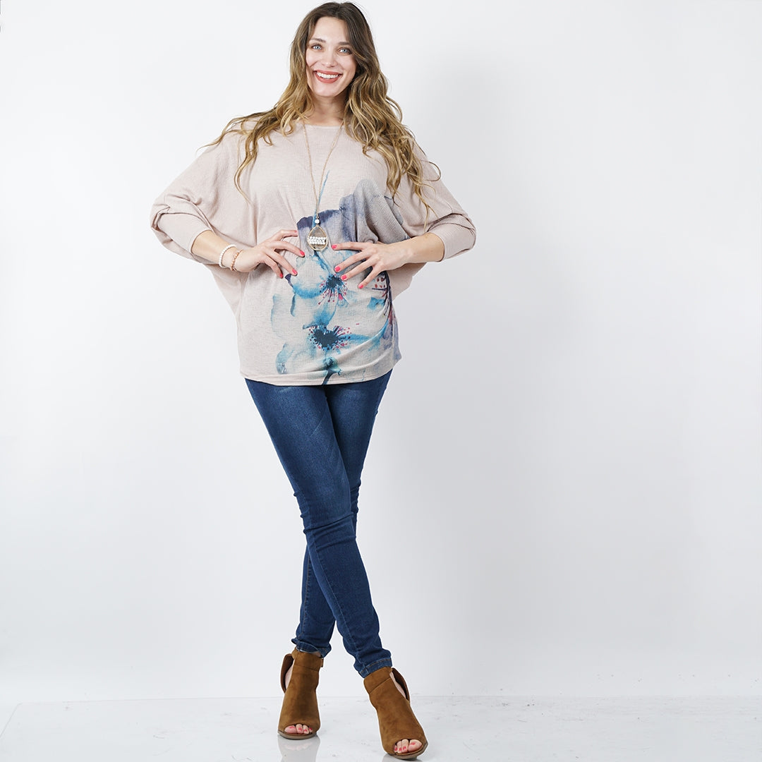 Plus Sized Printed Dolman Sleeve Top