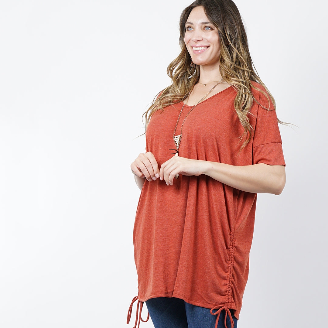 Plus Sized Rust Orange Colored Ruched Drawstring