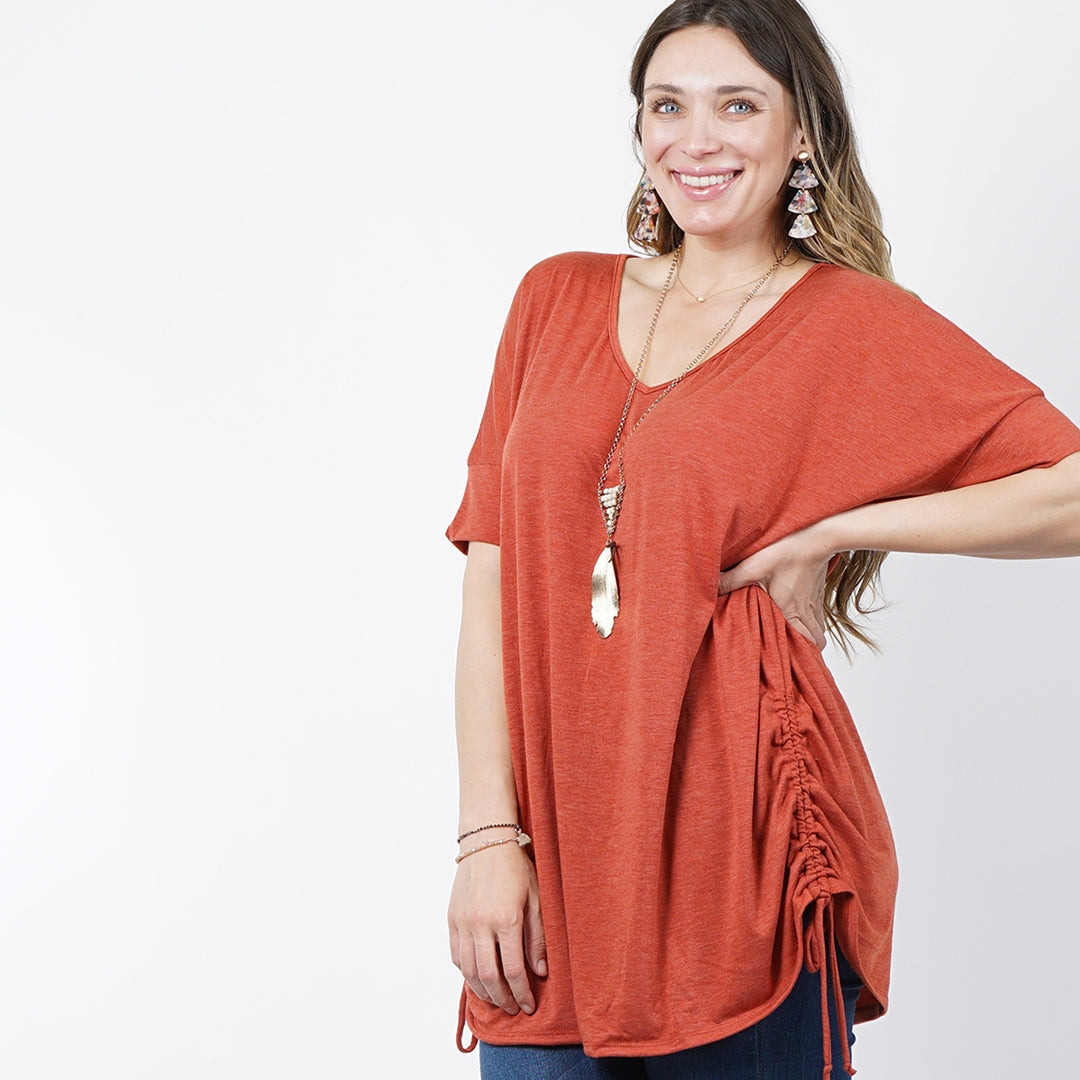 Plus Sized Rust Orange Colored Ruched Drawstring
