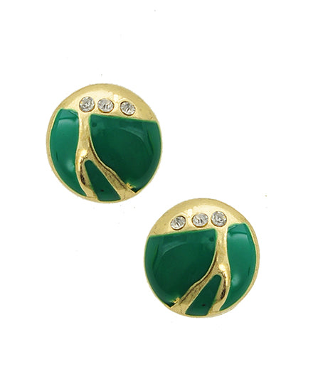 Sea Green and Goldtone Studded Earrings
