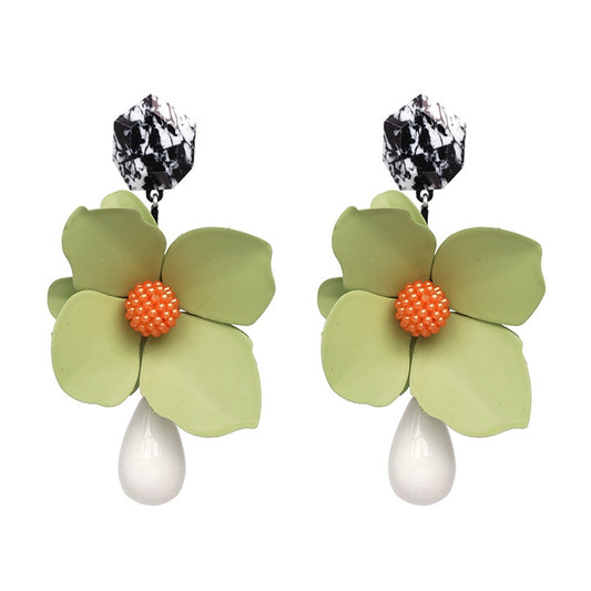 Green Flower Statement Earrings