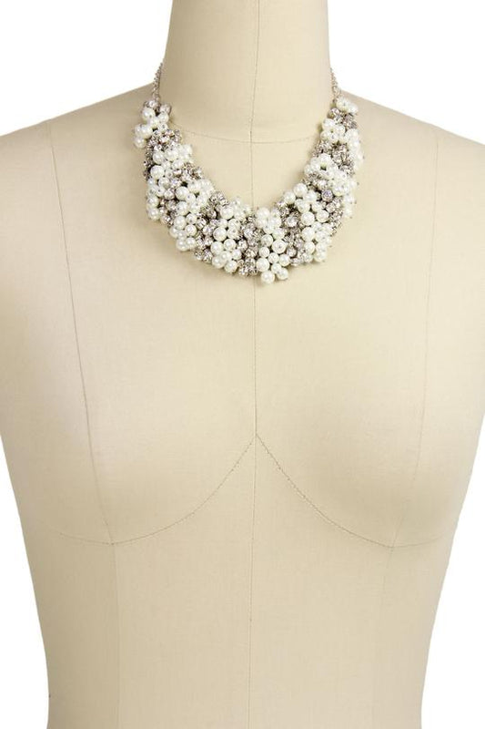 Pearl and Crystal Cluster Statement Necklace