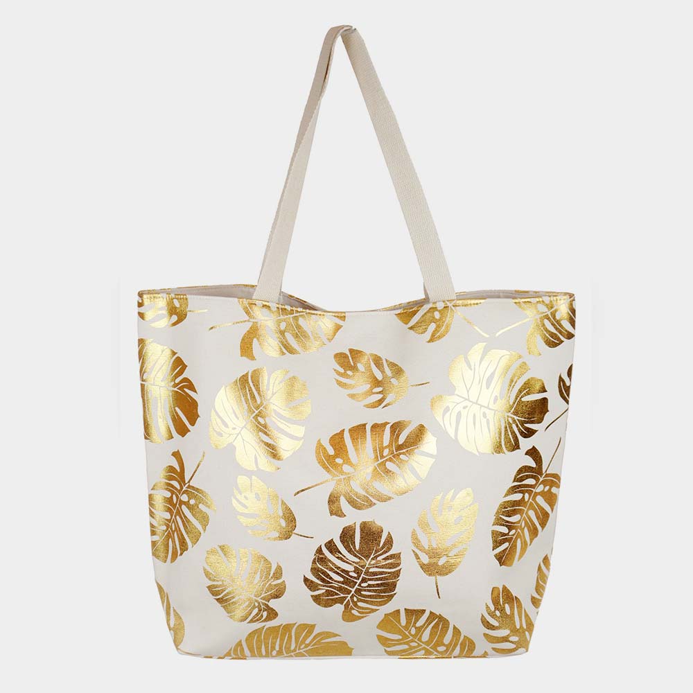 Tropical Leaf Themed Foil Beach Bag