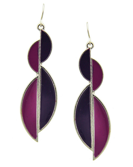 Twist and Curve Purple and Silvertone Dangling Earrings